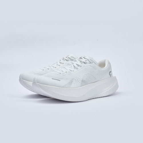 White athletic shoe on a light gray background